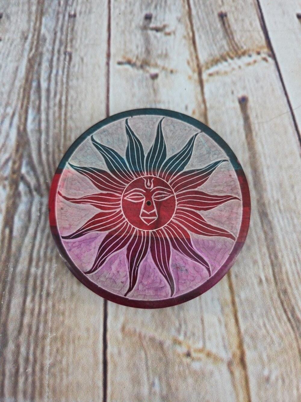 Soapstone Incense Plate Holder with Sun NEW 4"